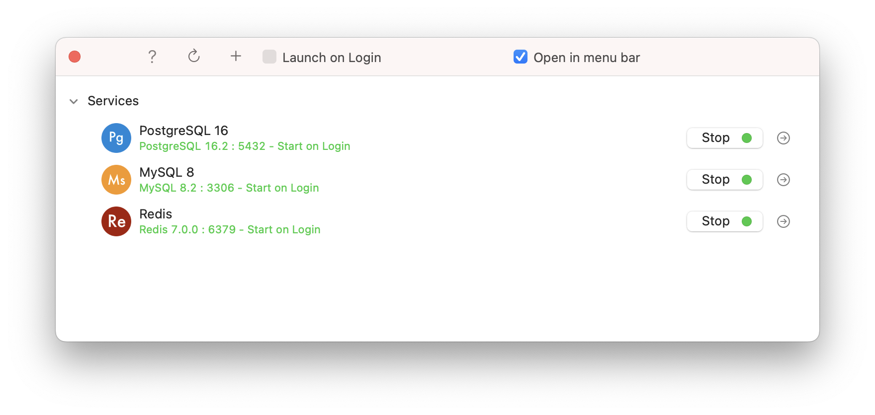 Пример интерфейса DBngin
