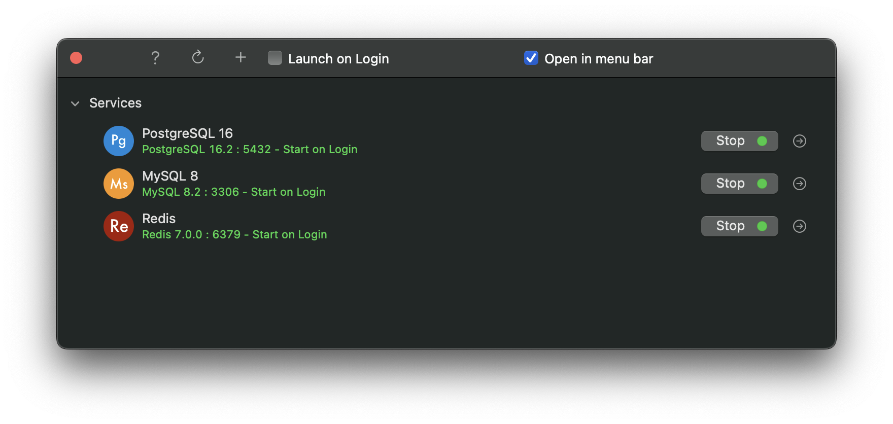 Пример интерфейса DBngin