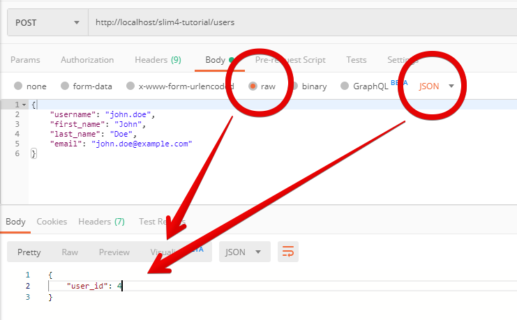 Пример результата POST-запроса в Postman